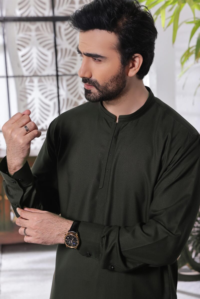 Olive Green Kameez Shalwar | ADKS-073 - Al-Deebaj