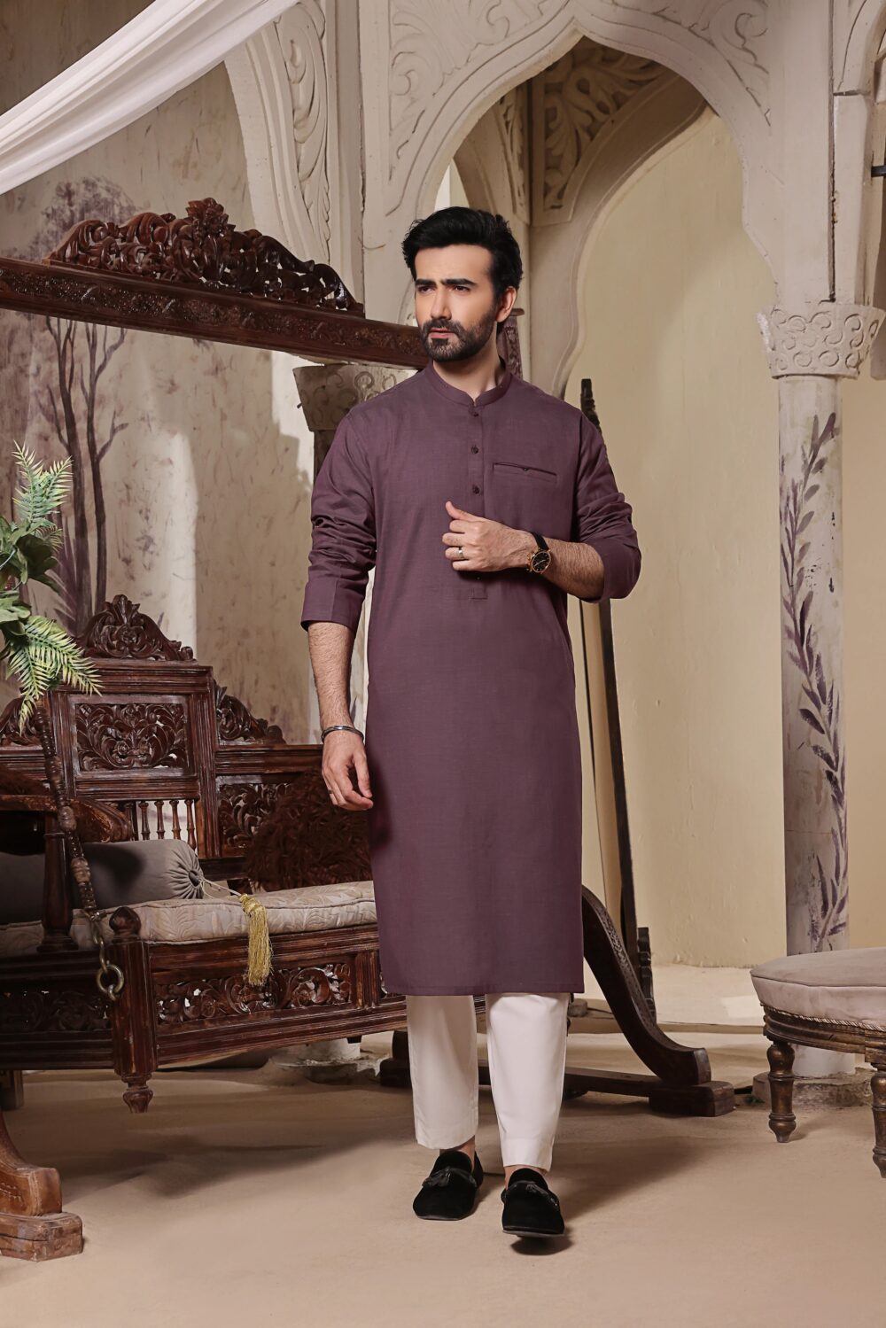 Maroon Self Cotton Kurta | ADKR-019 - Al-Deebaj