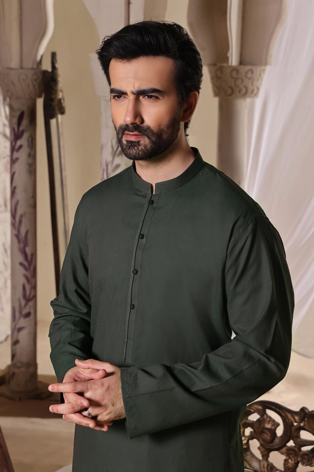 Green Self Cotton Kurta | ADKR-018 - Al-Deebaj