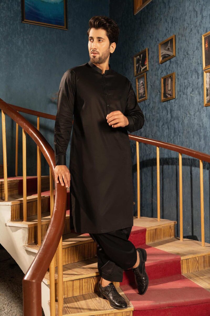 Black Cotton Kameez Shalwar | ADKS-064 - Al-Deebaj
