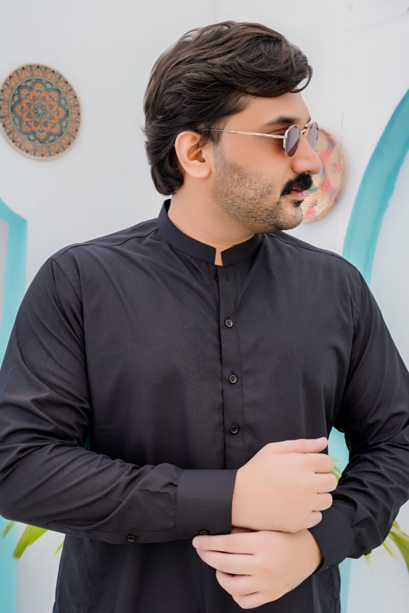 Black Blended Kurta Shalwar | ADKS-074 - Al-Deebaj