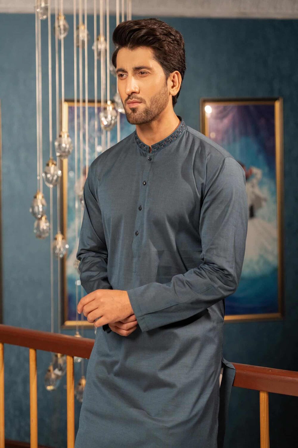 Teal Blue Cotton Kurta | ADKR-015 - Al-Deebaj