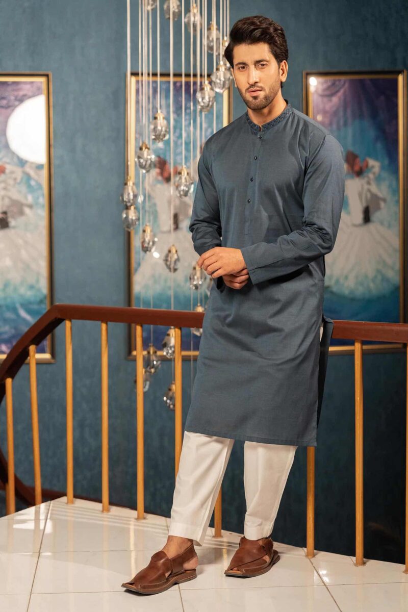 Teal Blue Cotton Kurta | ADKR-015 - Al-Deebaj