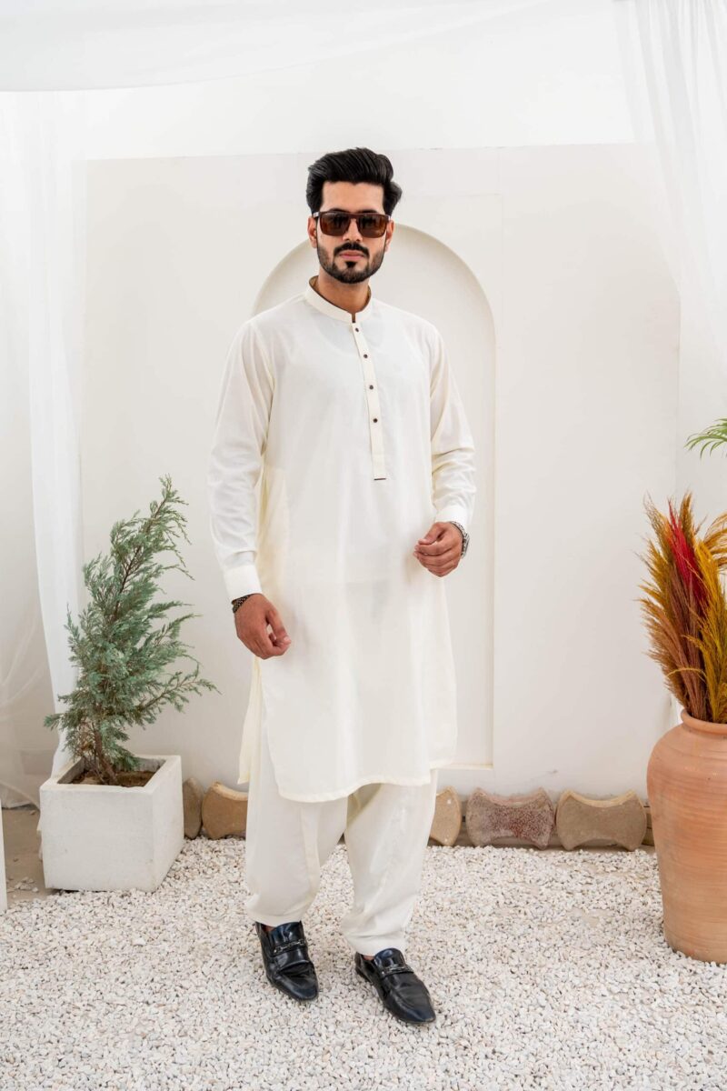 Cream Self Kameez Shalwar | ADKS-042 - Al-Deebaj