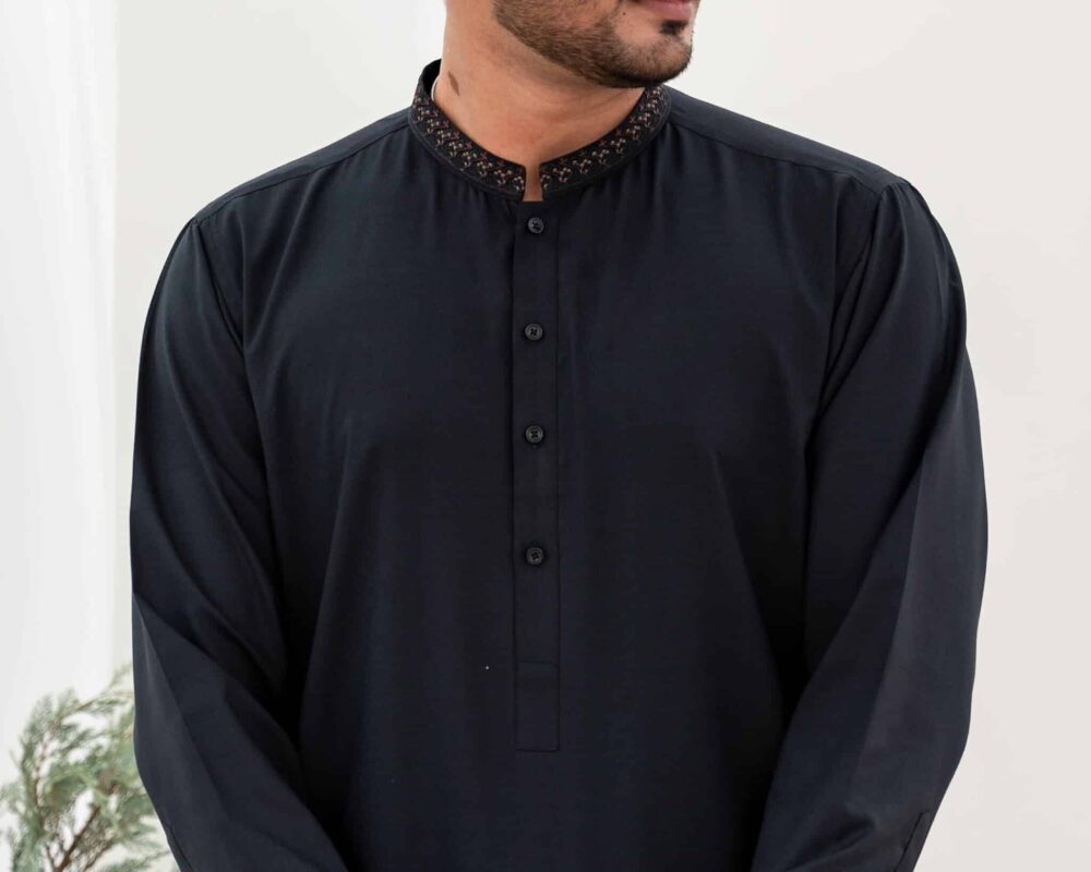 Black Self Kameez Shalwar | ADKS-043 - Al-Deebaj