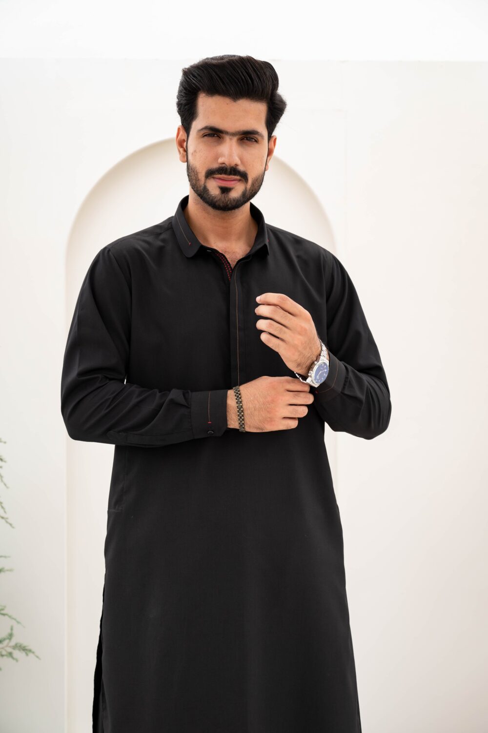 Black Self Blended Kameez Shalwar | ADKS-045 - Al-Deebaj