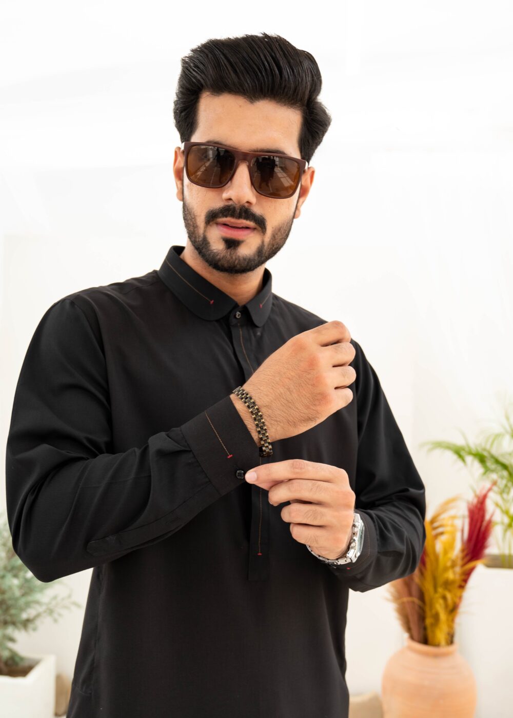 Black Self Blended Kameez Shalwar | ADKS-045 - Al-Deebaj