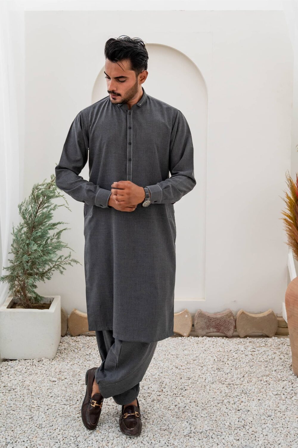 Malaysian Grey Kameez Shalwar | ADKS-049 - Al-Deebaj