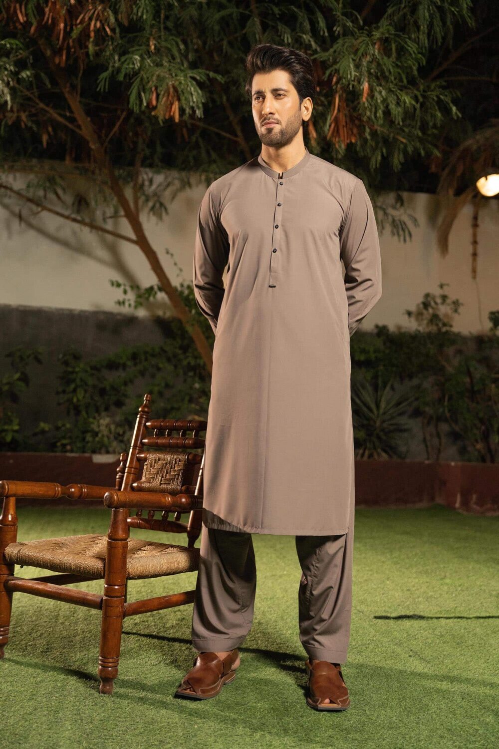 Grey Blended Kameez Shalwar | ADKS-051 - Al-Deebaj