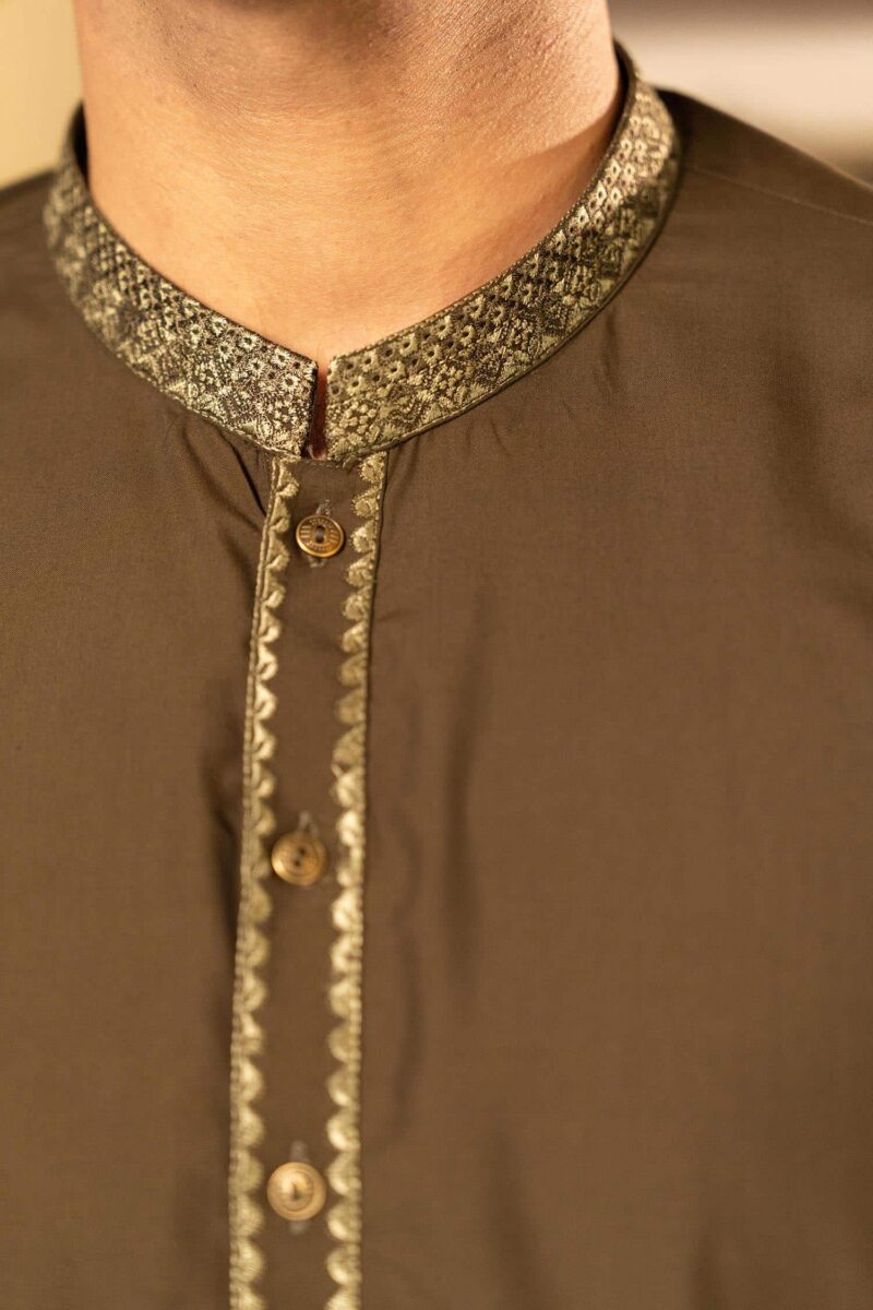 Olive Green Blended Kameez Shalwar | ADKS-053 - Al-Deebaj