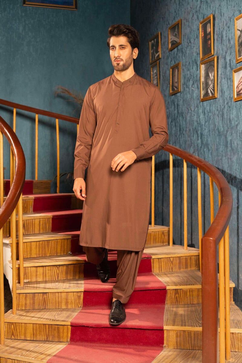 Dark Brown Blended Kameez Shalwar | ADKS-054 - Al-Deebaj