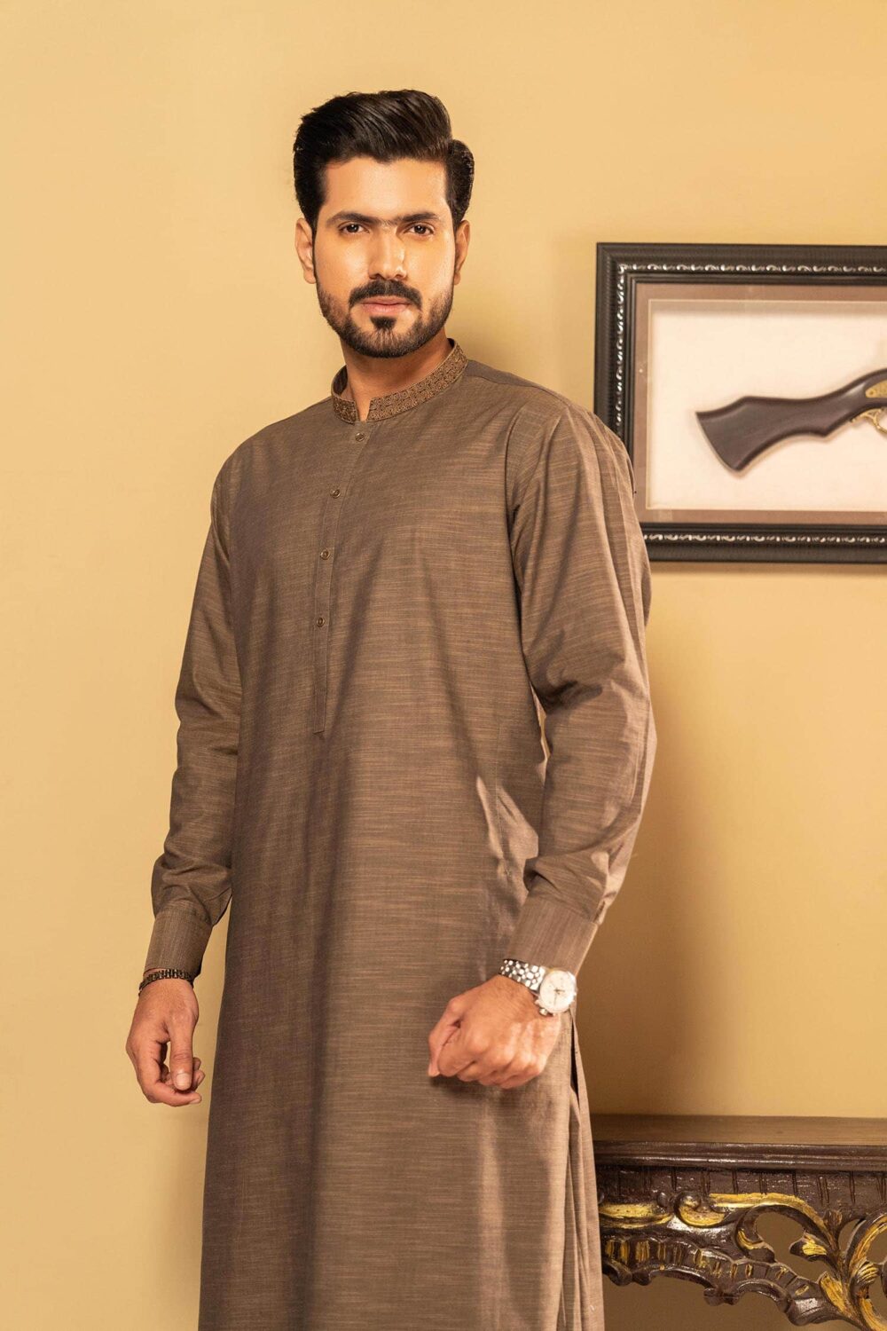 Green Dyed Yarn Cotton Kameez Shalwar | ADKS-059 - Al-Deebaj