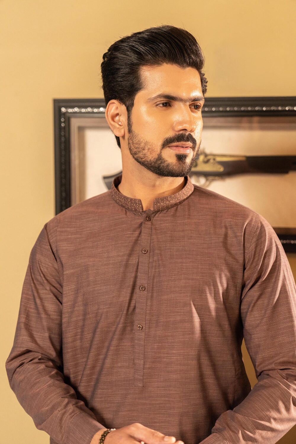 Maroon Dyed Yarn Cotton Kameez Shalwar | ADKS-060 - Al-Deebaj