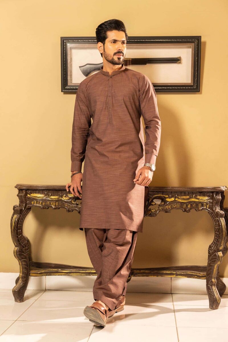 Maroon Dyed Yarn Cotton Kameez Shalwar | ADKS-060 - Al-Deebaj