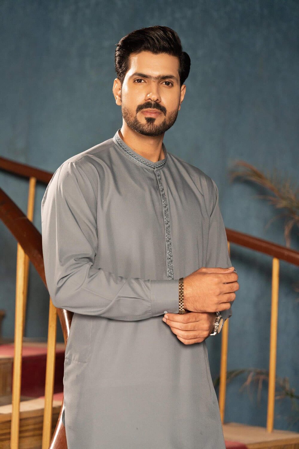 Light Grey Blended Kameez Shalwar | ADKS-062 - Al-Deebaj
