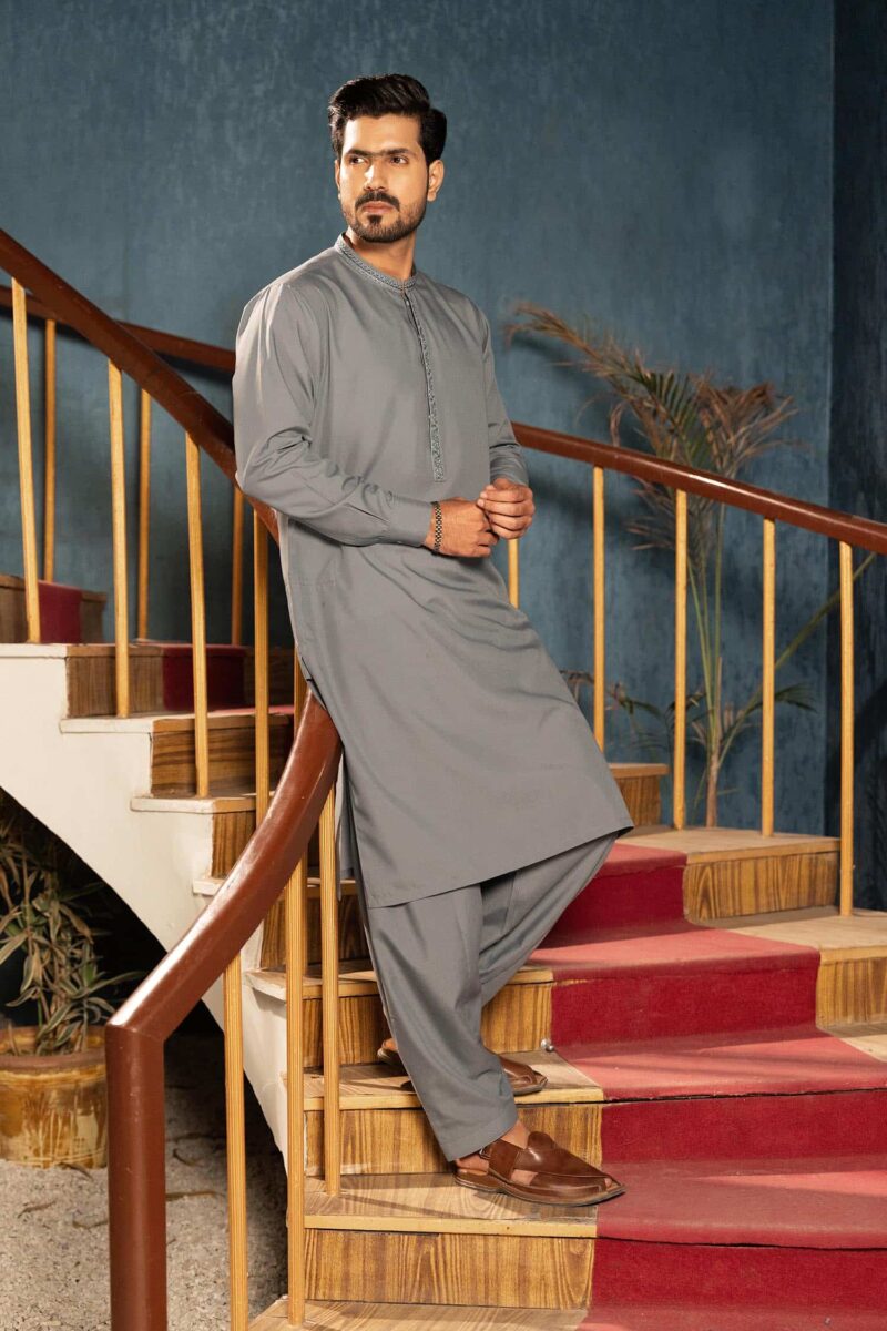 Light Grey Blended Kameez Shalwar | ADKS-062 - Al-Deebaj