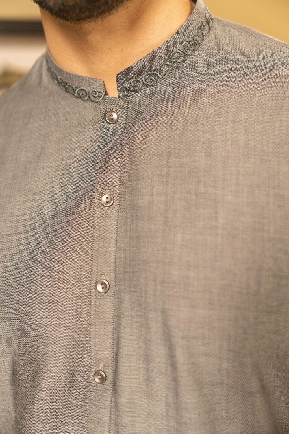 Grey Cotton Dobby Kameez Shalwar | ADKS-067 - Al-Deebaj