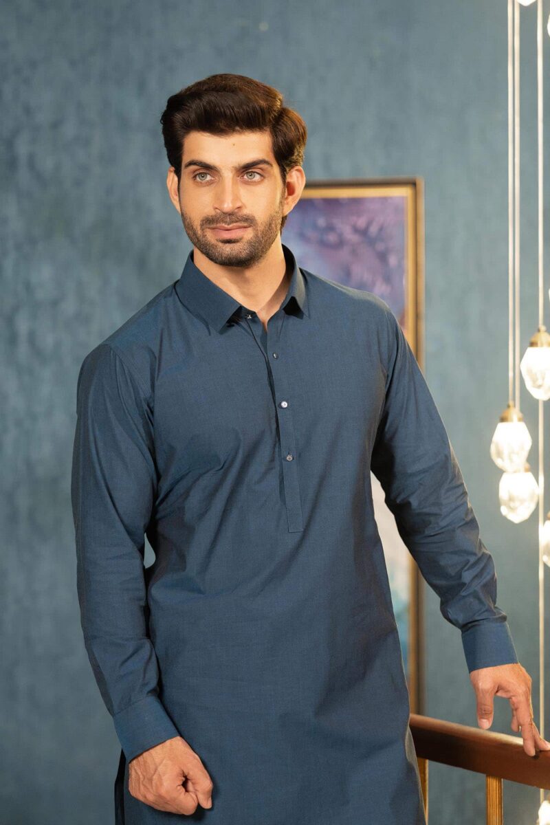 Teal Blue Cotton Kameez Shalwar | ADKS-068 - Al-Deebaj