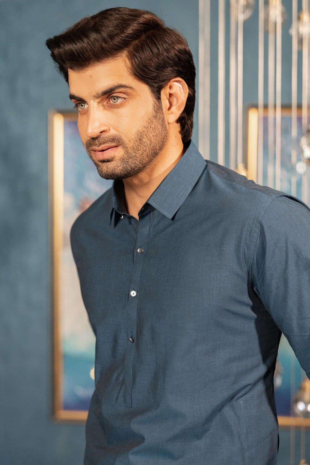 Teal Blue Cotton Kameez Shalwar | ADKS-068 - Al-Deebaj
