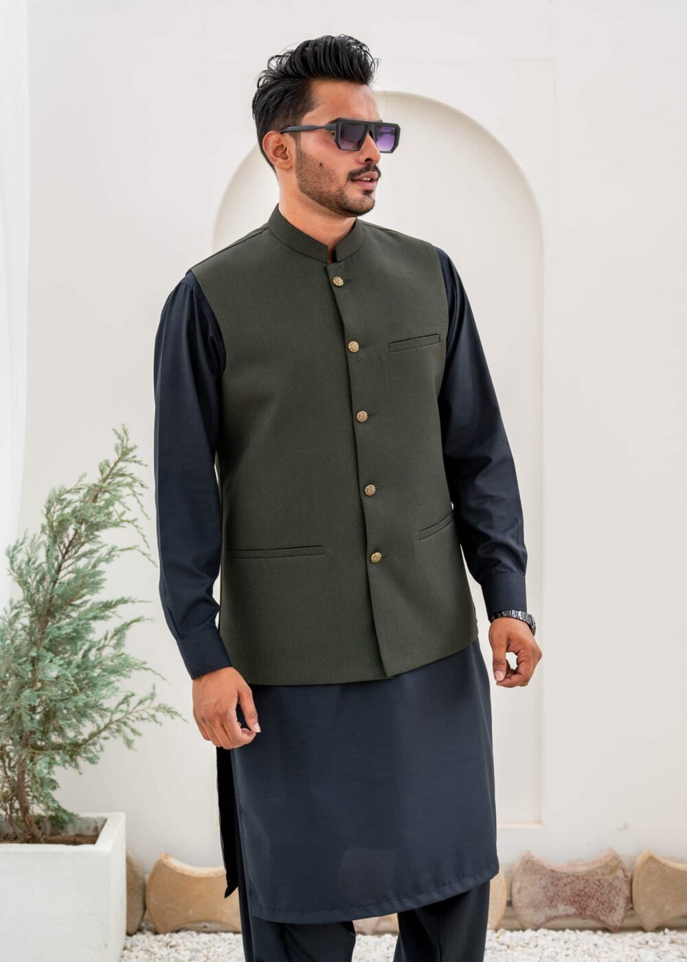 Green Self Waist-Coat - Al-Deebaj