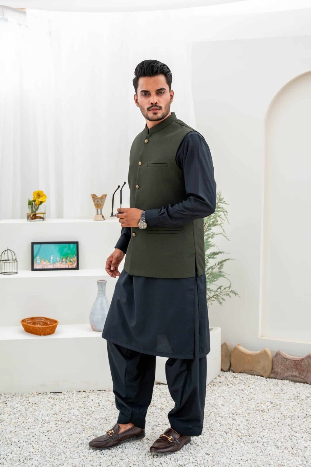 Green Self Waist-Coat - Al-Deebaj