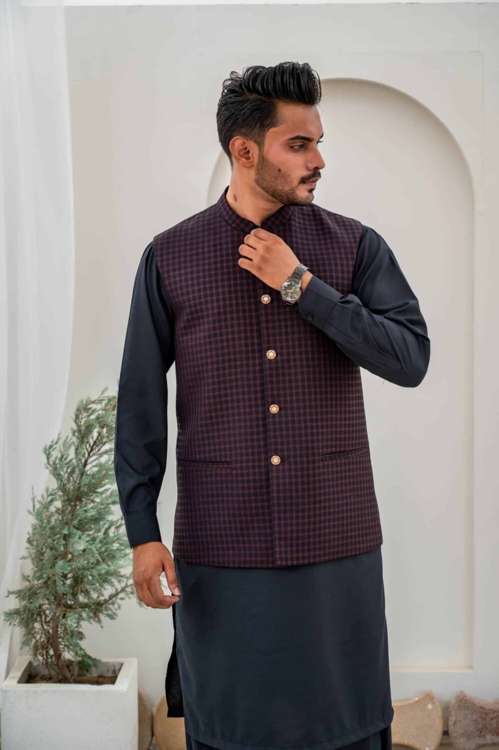 Maroon Suiting Waist-Coat - Al-Deebaj