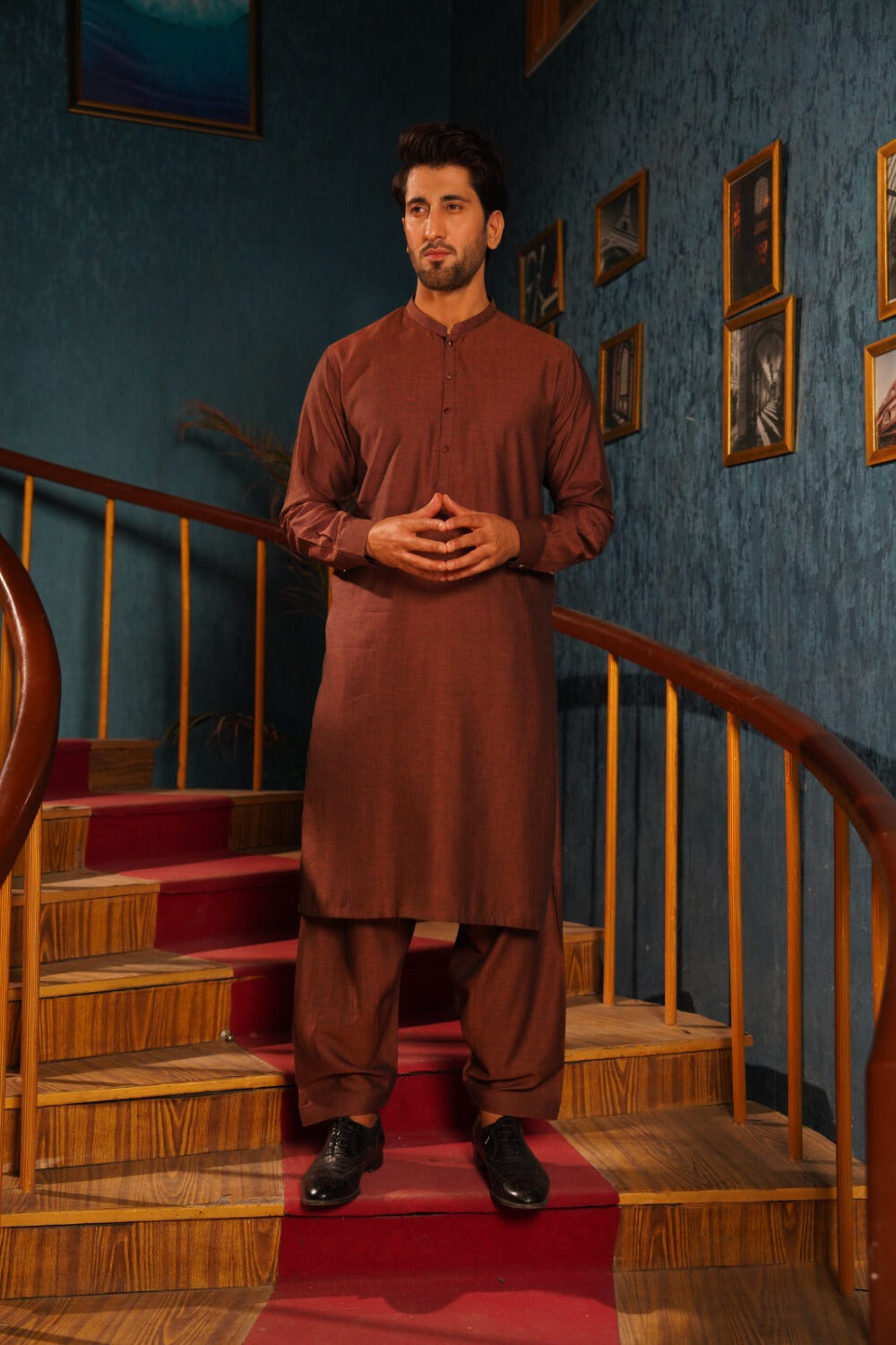 Rust Dobby Cotton Kameez Shalwar | ADKS-069 - Al-Deebaj