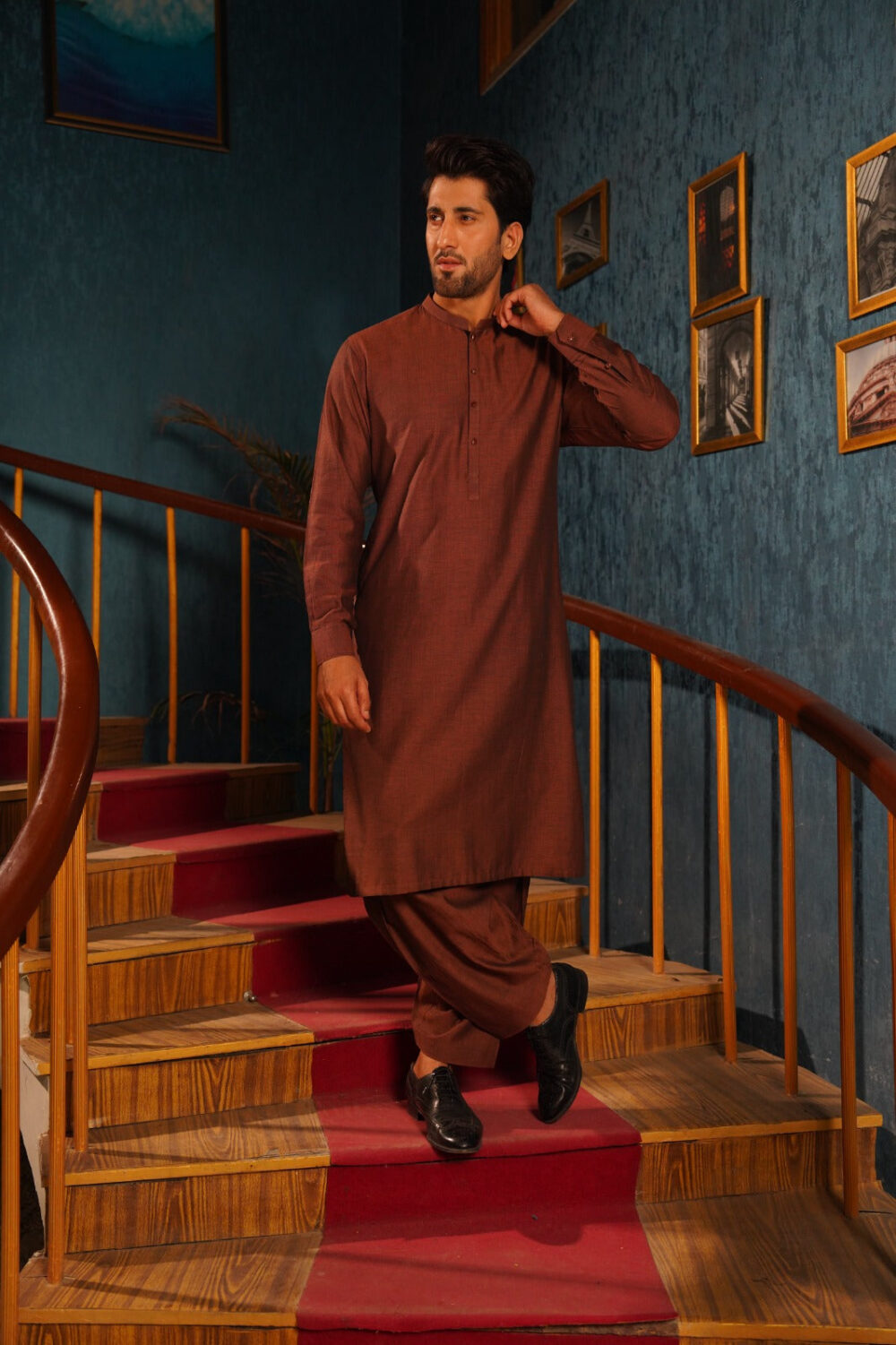 Rust Dobby Cotton Kameez Shalwar | ADKS-069 - Al-Deebaj