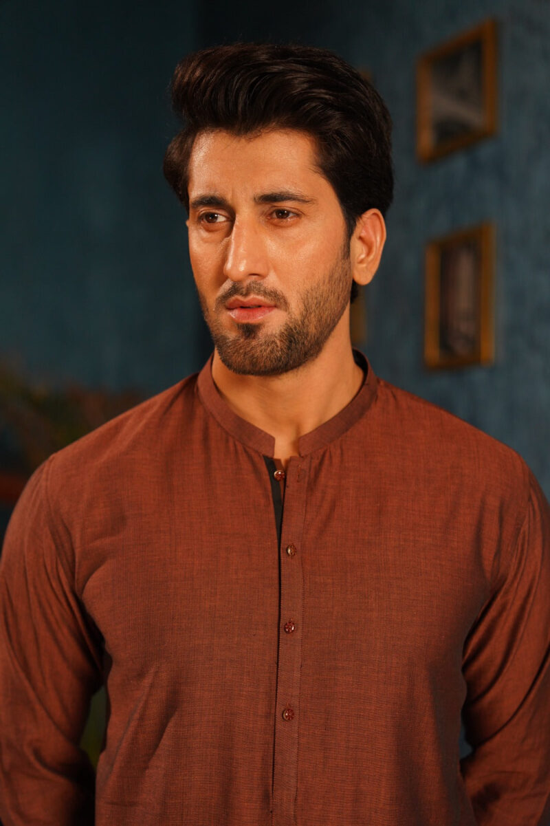 Rust Dobby Cotton Kameez Shalwar | ADKS-069 - Al-Deebaj